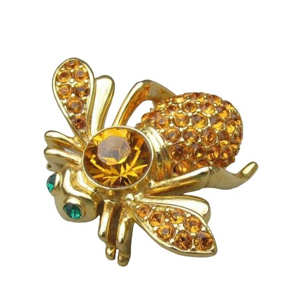 Joan Rivers Pave Crystal Gold Citrine BEE BROOCH November Birthday Birthstone - Picture 6 of 7